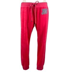 JUICY‎ COUTURE Womens (L) Deep Pink Velour Joggers Y2K Comfort Mcbling lounge